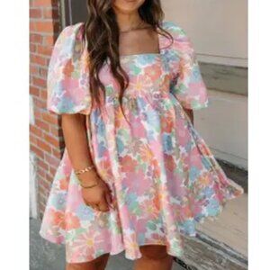 Plus Size Floral Puff Sleeve Dress